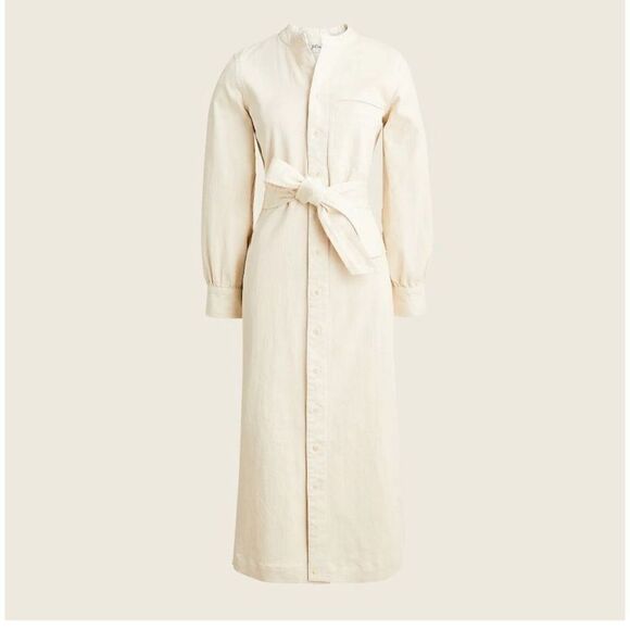 J Crew Women’s Shirtdress Button Down Midi Dress Ivory Dusty White Denim Twill‎ - Picture 2 of 9